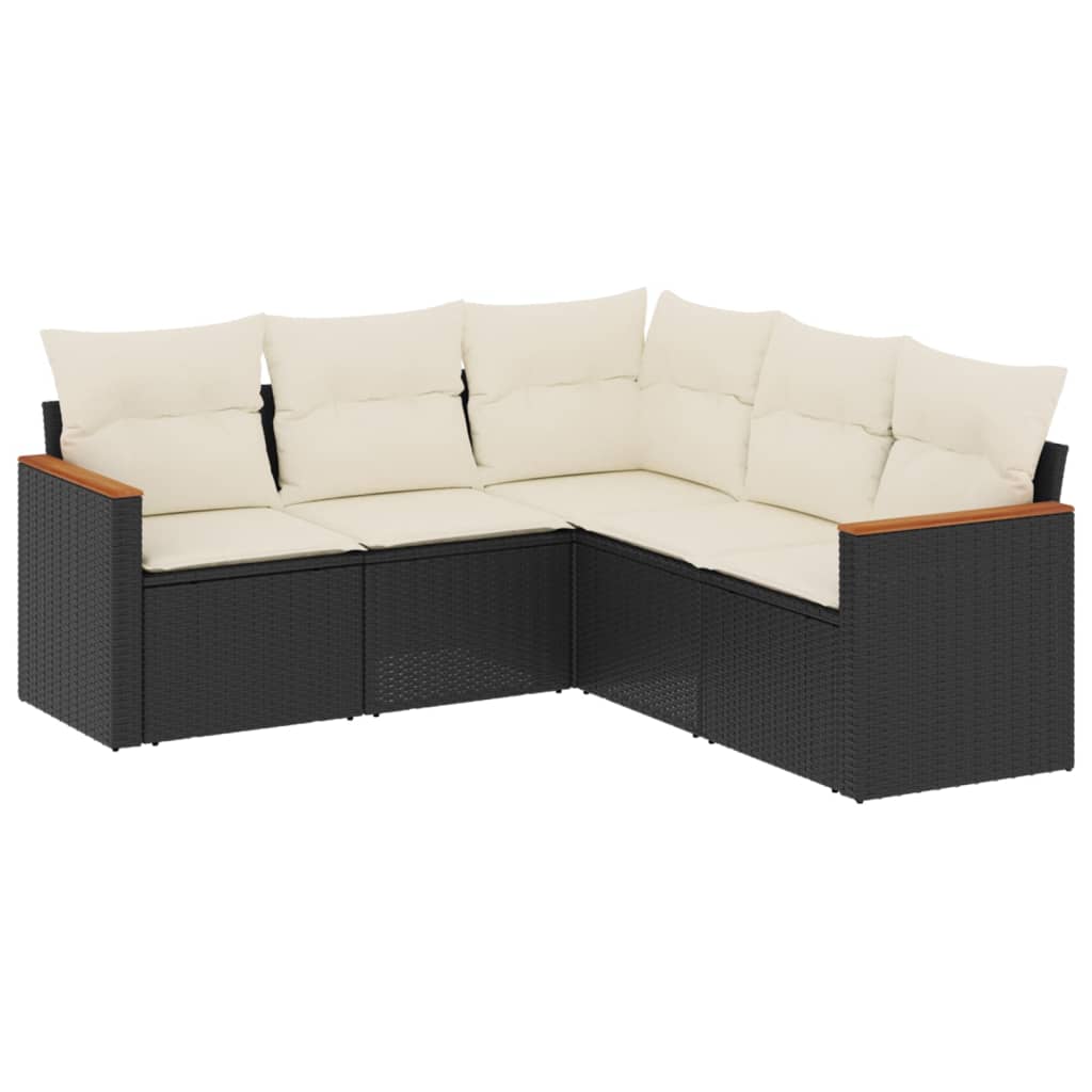 Set mobilier de grădină cu perne, 5 piese, negru, poliratan - Lando