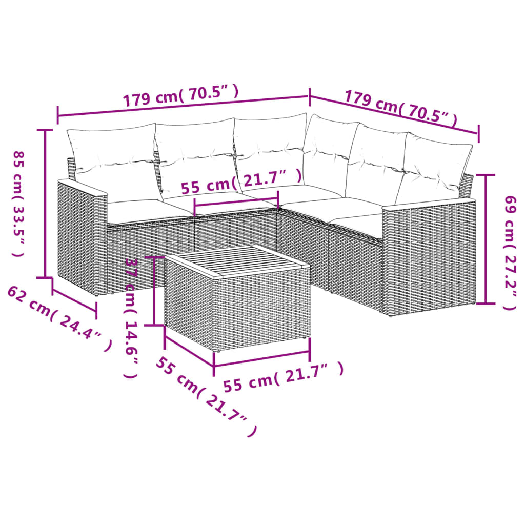 Set canapele de grădină, 6 piese, cu perne, bej, poliratan