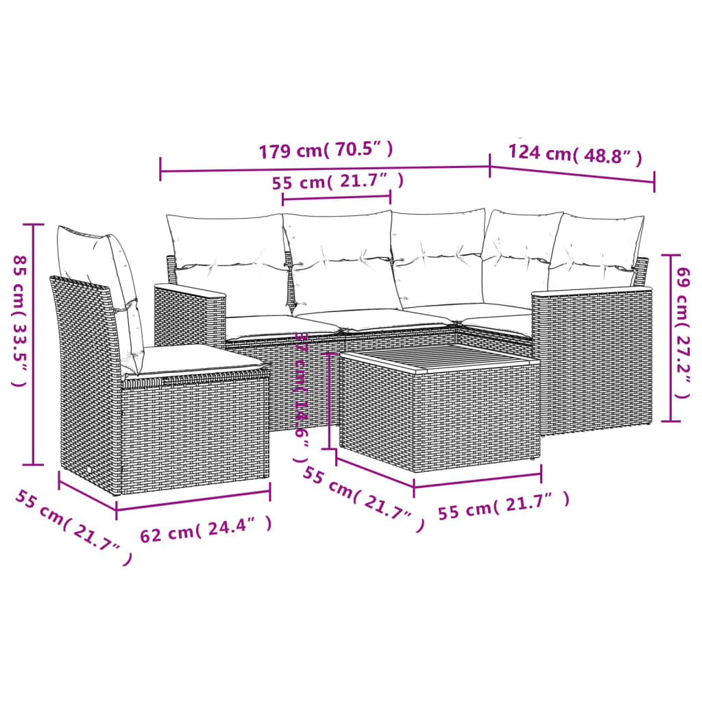 Set canapele de grădină, 6 piese, cu perne, bej, poliratan