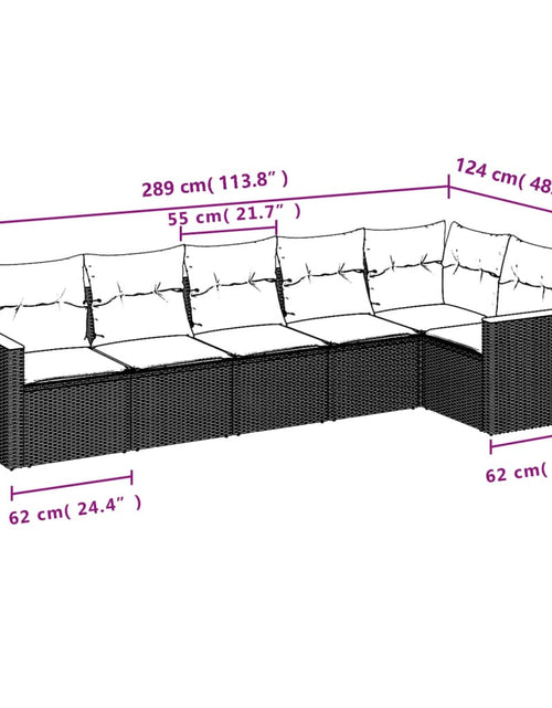 Загрузите изображение в средство просмотра галереи, Set mobilier de grădină cu perne, 6 piese, negru, poliratan - Lando
