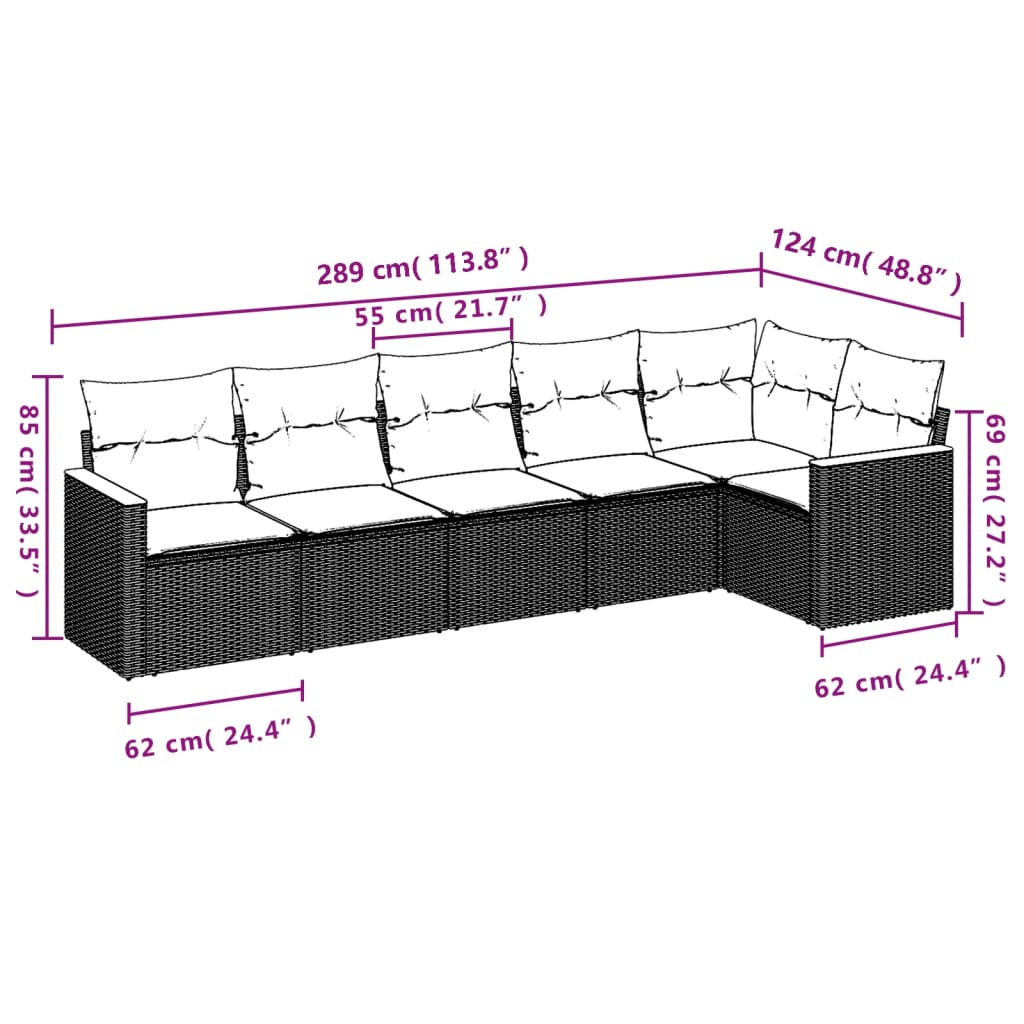 Set mobilier de grădină cu perne, 6 piese, negru, poliratan - Lando