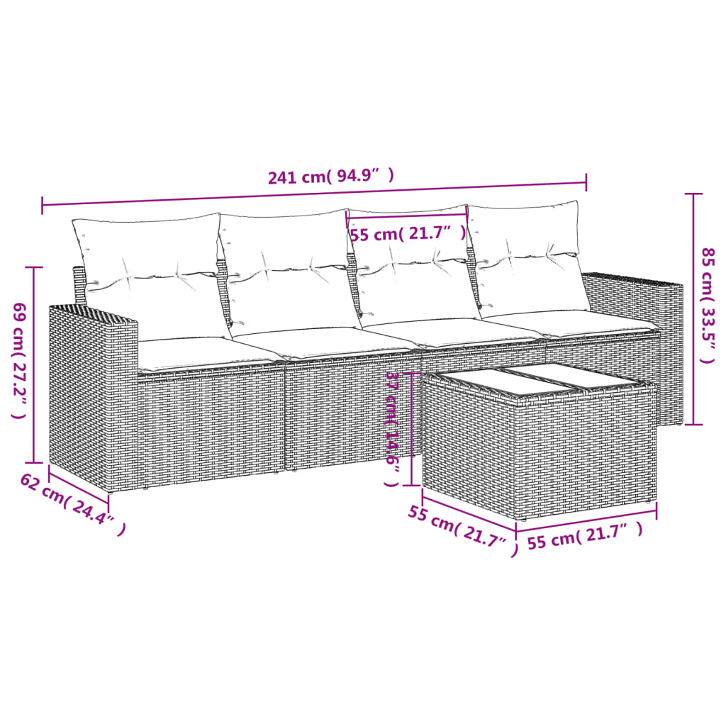 Set canapele de grădină cu perne, 5 piese, bej, poliratan