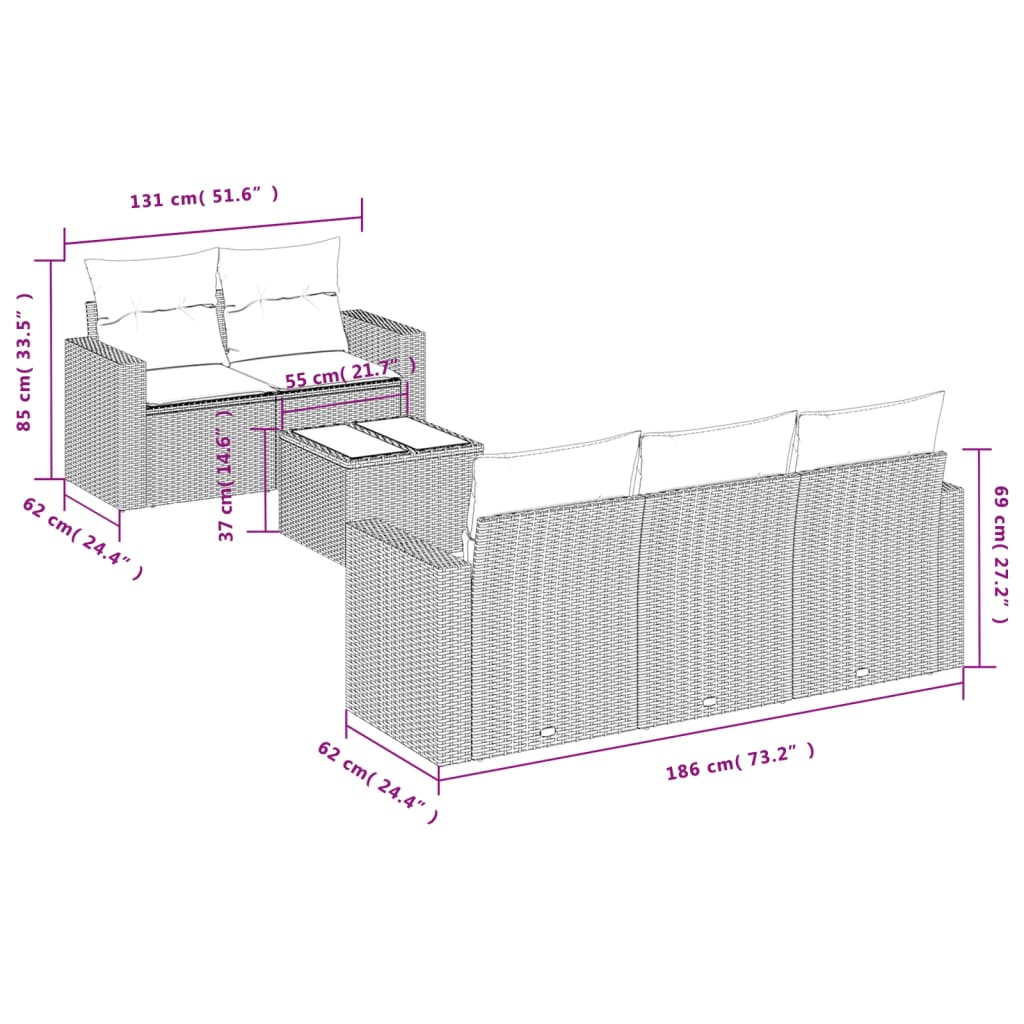 Set mobilier de grădină cu perne, 6 piese, negru, poliratan