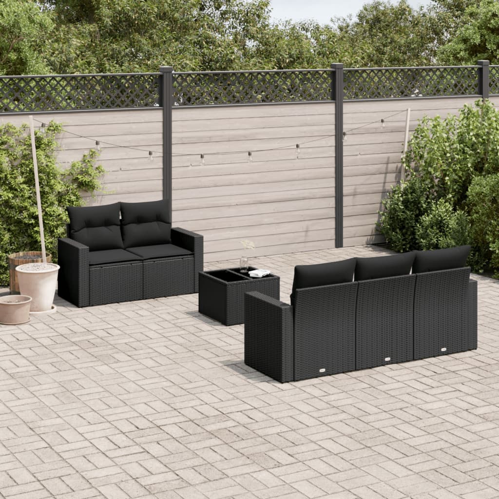 Set mobilier de grădină cu perne, 6 piese, negru, poliratan