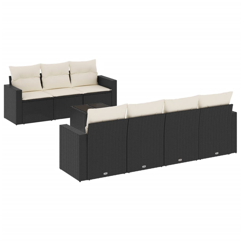 Set mobilier de grădină cu perne, 8 piese, negru, poliratan