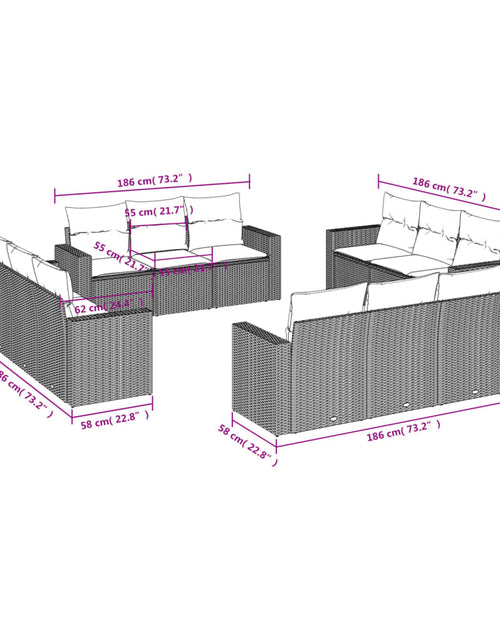 Încărcați imaginea în vizualizatorul Galerie, Set canapele de grădină cu perne, 12 piese, bej, poliratan
