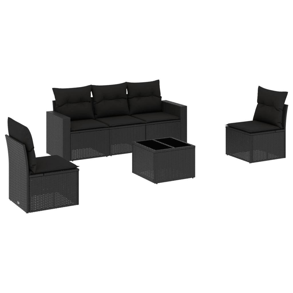 Set mobilier de grădină cu perne, 6 piese, negru, poliratan