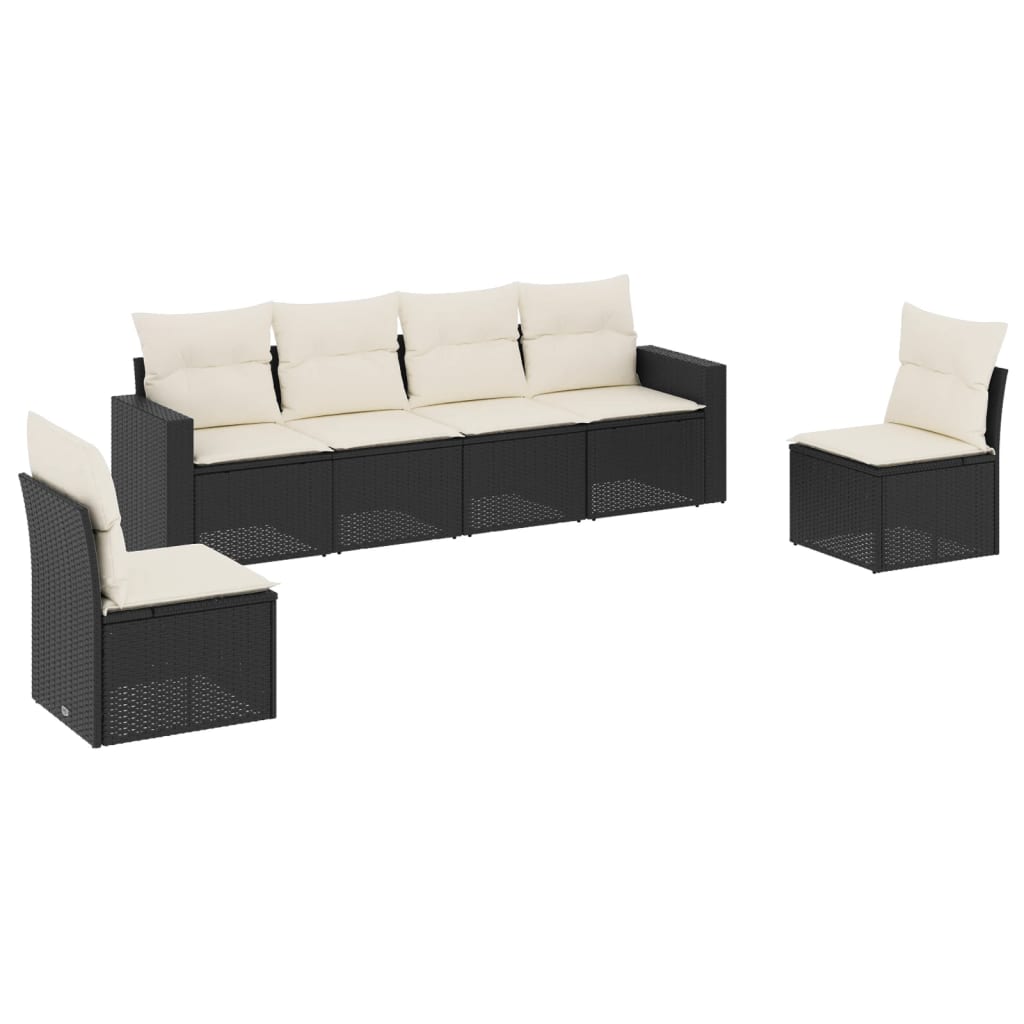 Set mobilier de grădină cu perne, 6 piese, negru, poliratan