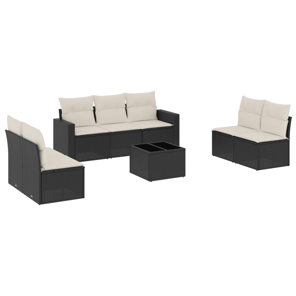 Set mobilier de grădină cu perne, 8 piese, negru, poliratan