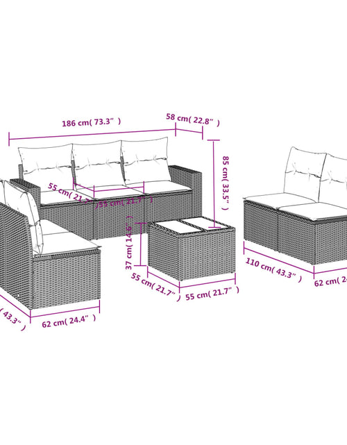 Încărcați imaginea în vizualizatorul Galerie, Set mobilier de grădină cu perne, 8 piese, negru, poliratan
