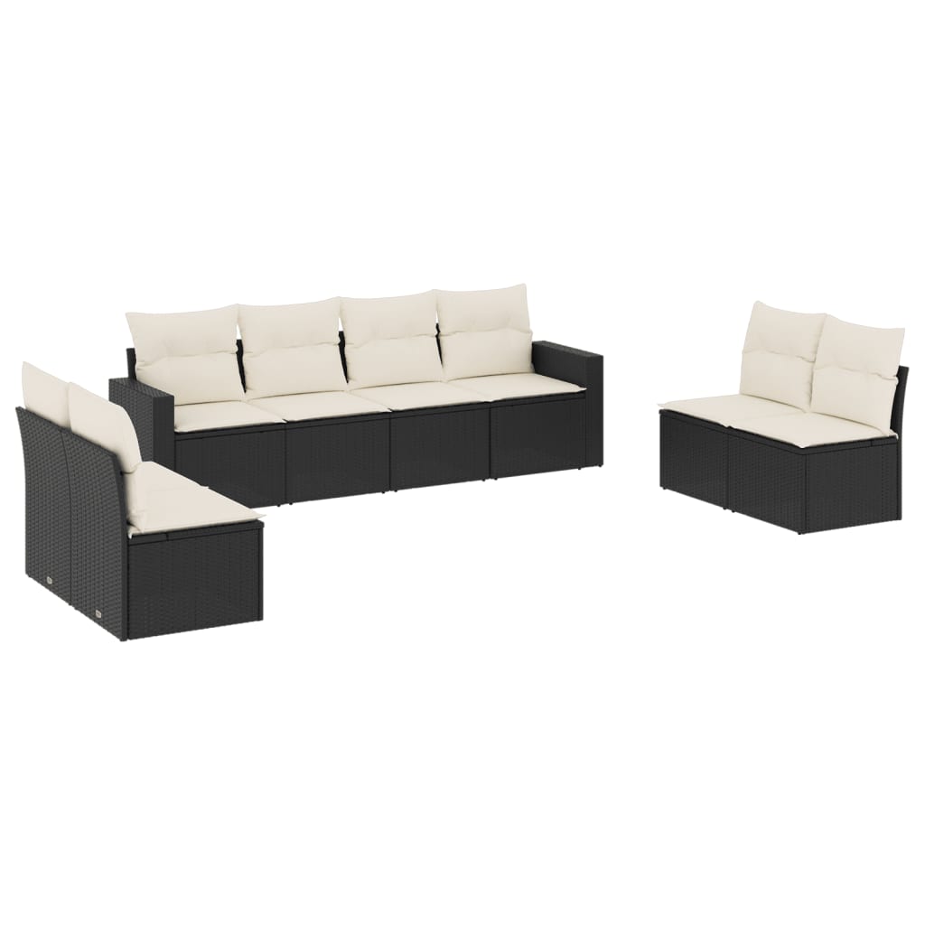 Set mobilier de grădină cu perne, 8 piese, negru, poliratan