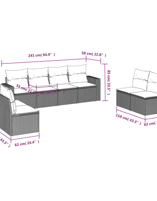 Загрузите изображение в средство просмотра галереи, Set mobilier de grădină cu perne, 8 piese, negru, poliratan
