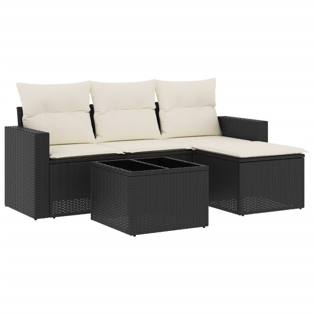 Set mobilier de grădină cu perne, 5 piese, negru, poliratan