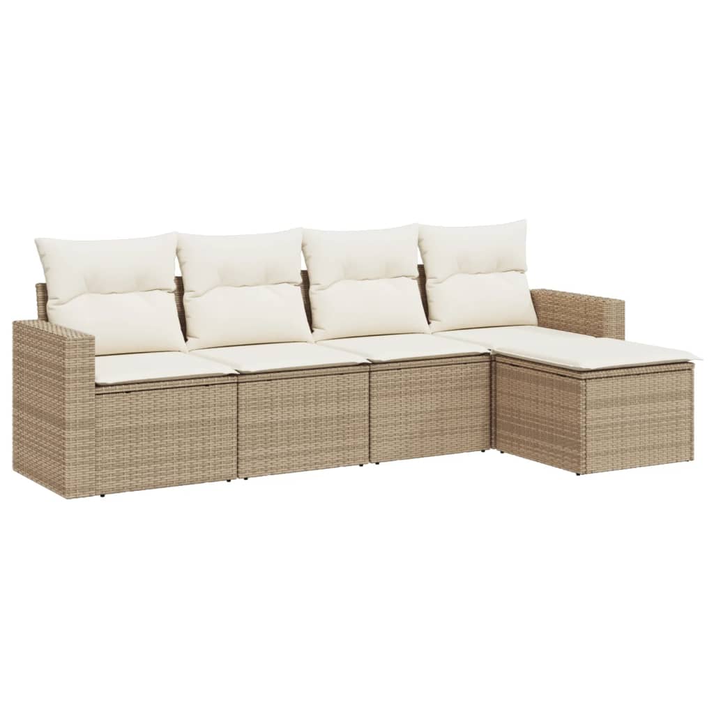 Set canapele de grădină cu perne, 5 piese, bej, poliratan