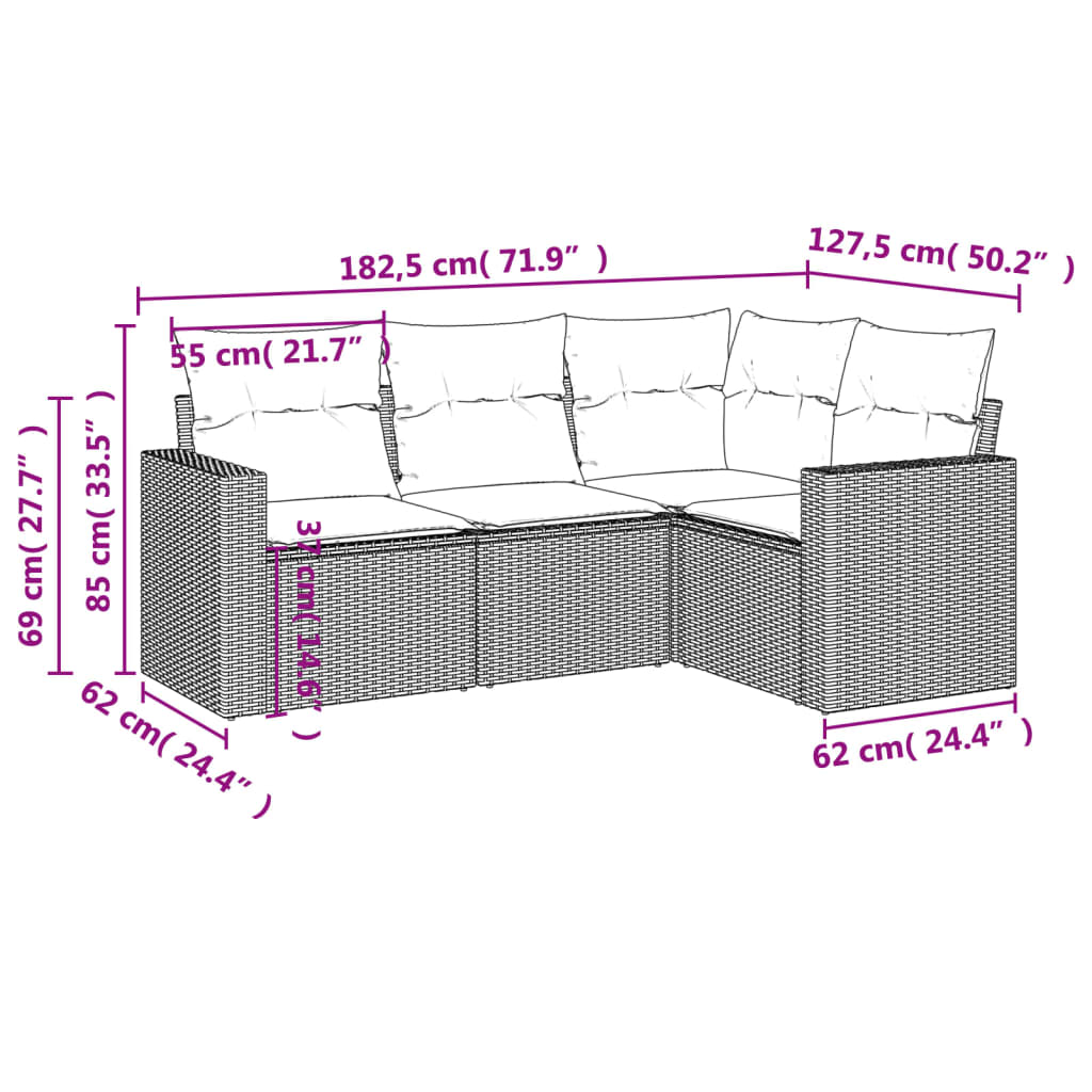 Set canapele de grădină, 4 piese, cu perne, bej, poliratan