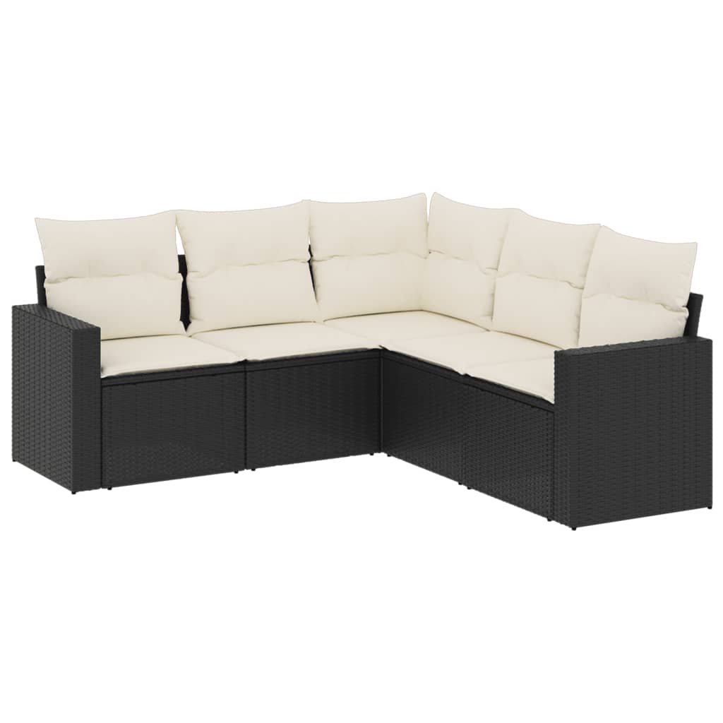 Set mobilier de grădină cu perne, 5 piese, negru, poliratan