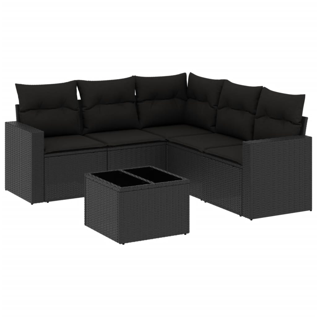 Set mobilier de grădină cu perne, 6 piese, negru, poliratan