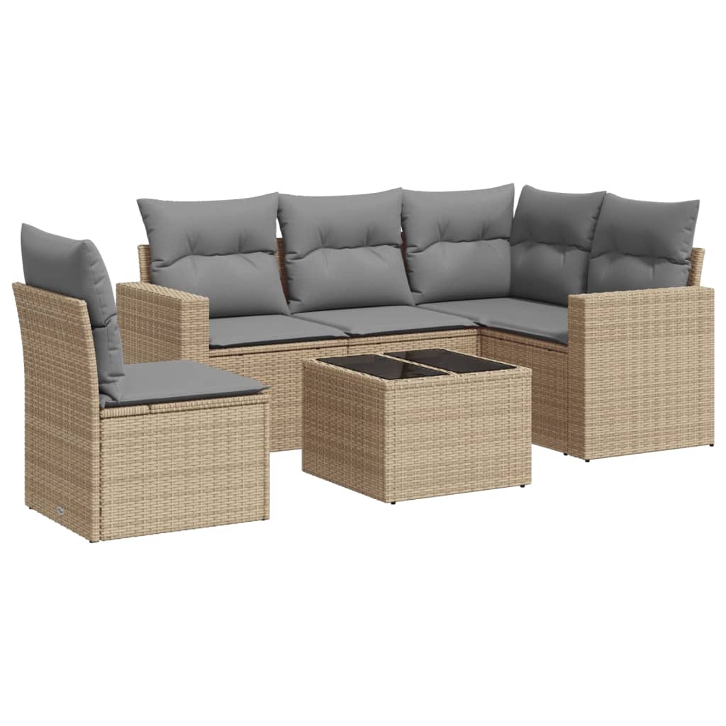 Set canapele de grădină cu perne, 6 piese, bej, poliratan