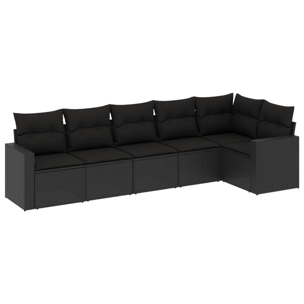 Set mobilier de grădină cu perne, 6 piese, negru, poliratan