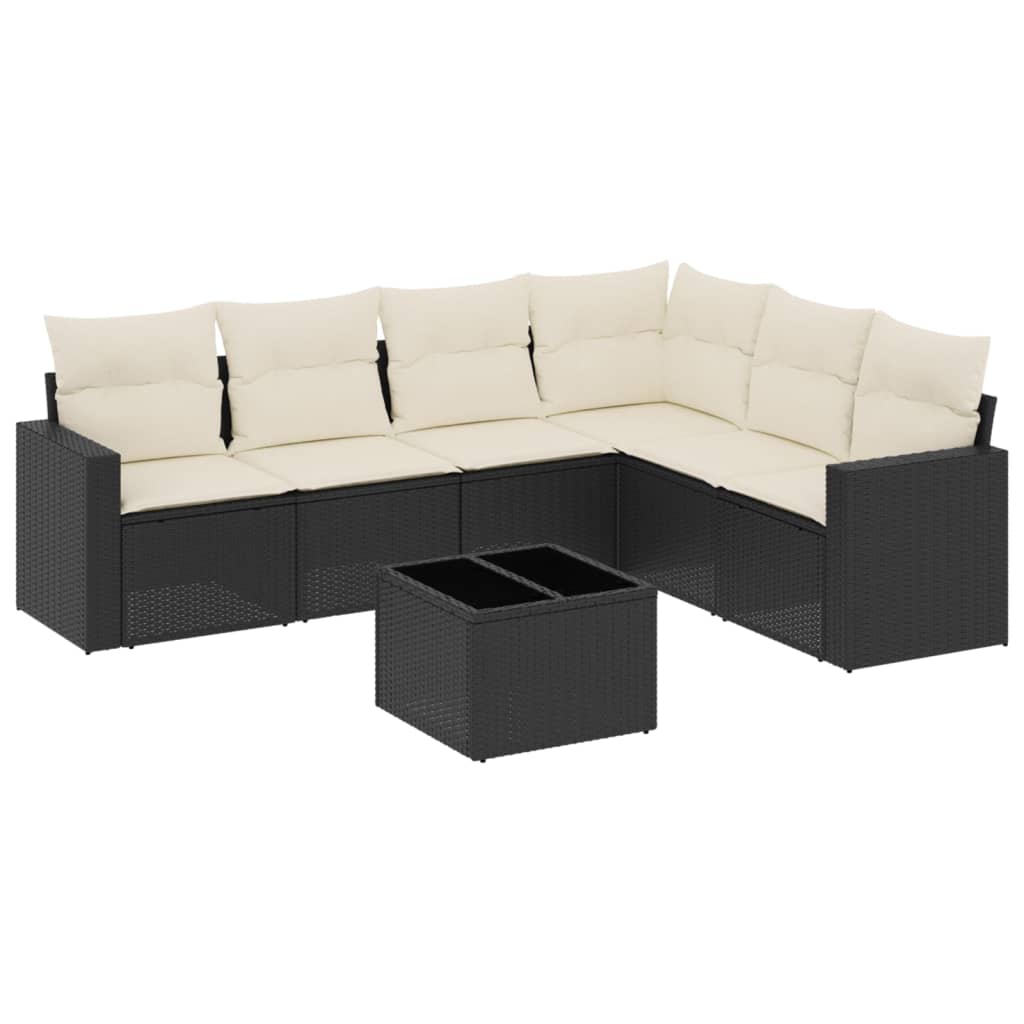 Set canapele de grădină cu perne, 7 piese, negru, poliratan