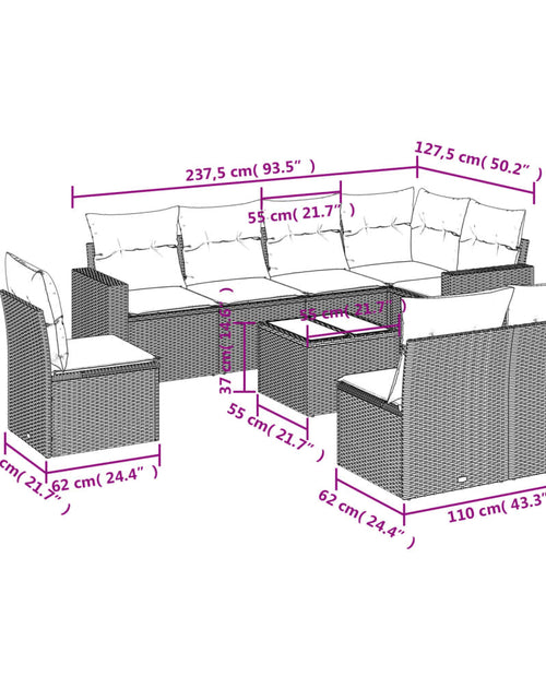 Загрузите изображение в средство просмотра галереи, Set mobilier de grădină cu perne, 9 piese, negru, poliratan
