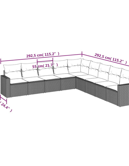 Загрузите изображение в средство просмотра галереи, Set mobilier de grădină cu perne, 9 piese, negru, poliratan
