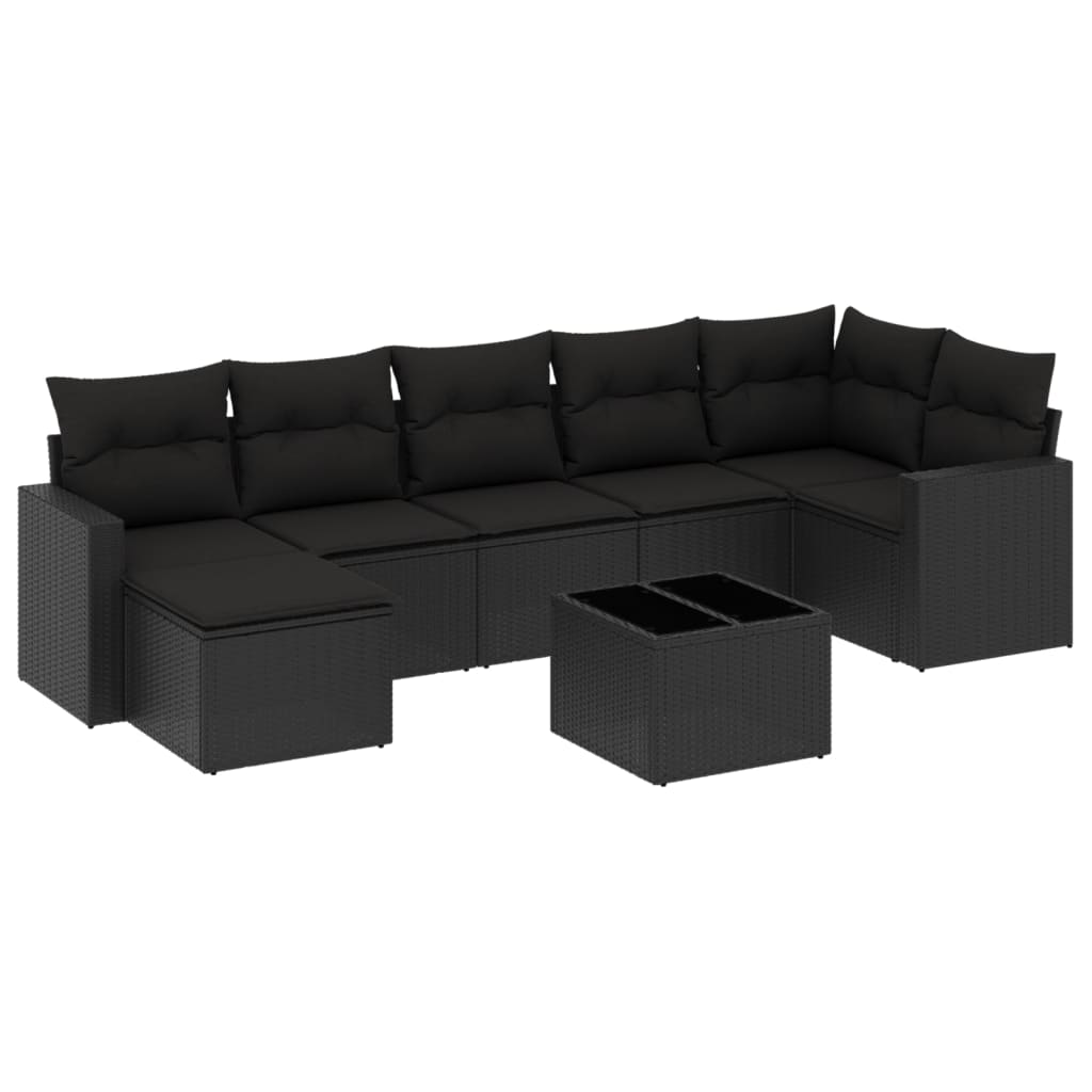 Set mobilier de grădină cu perne, 8 piese, negru, poliratan