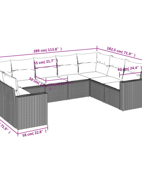 Загрузите изображение в средство просмотра галереи, Set mobilier de grădină cu perne, 9 piese, negru, poliratan
