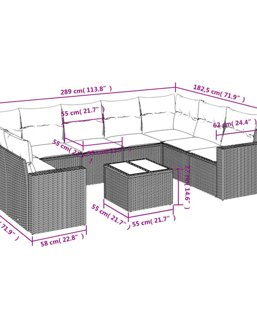 Încărcați imaginea în vizualizatorul Galerie, Set canapele de grădină cu perne, 10 piese, bej, poliratan
