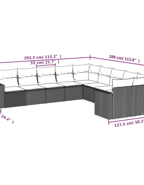 Încărcați imaginea în vizualizatorul Galerie, Set canapele de grădină cu perne, 10 piese, negru, poliratan
