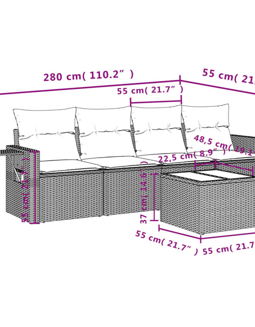 Загрузите изображение в средство просмотра галереи, Set mobilier de grădină cu perne, 5 piese, negru, poliratan
