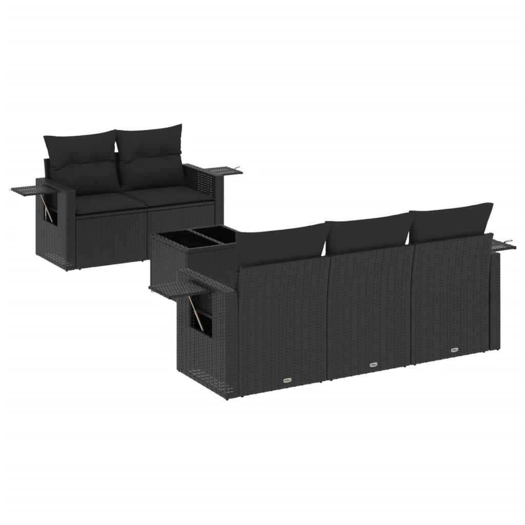 Set mobilier de grădină cu perne, 6 piese, negru, poliratan