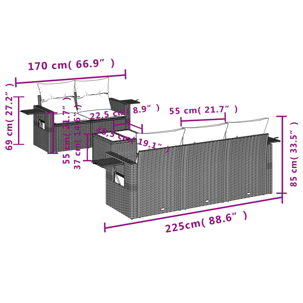 Set mobilier de grădină cu perne, 6 piese, negru, poliratan