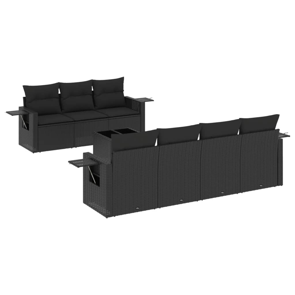 Set mobilier de grădină cu perne, 8 piese, negru, poliratan