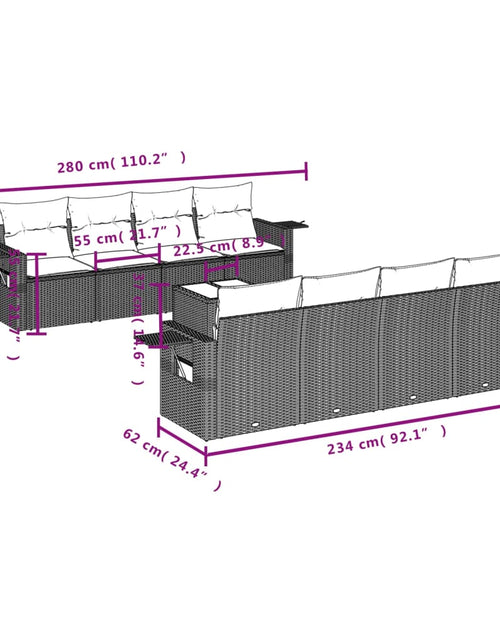 Загрузите изображение в средство просмотра галереи, Set canapele de grădină cu perne, 9 piese, maro, poliratan
