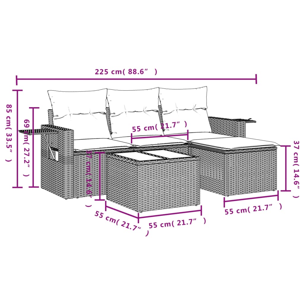 Set mobilier de grădină cu perne, 4 piese, negru, poliratan