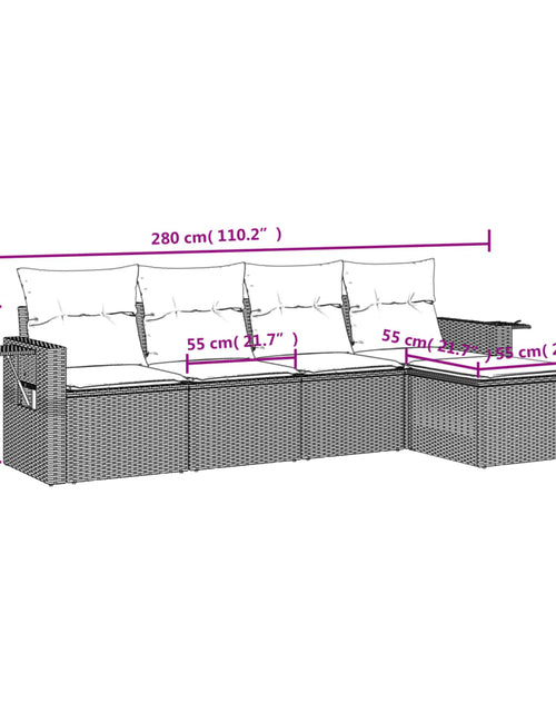 Încărcați imaginea în vizualizatorul Galerie, Set canapele de grădină cu perne, 5 piese, bej, poliratan
