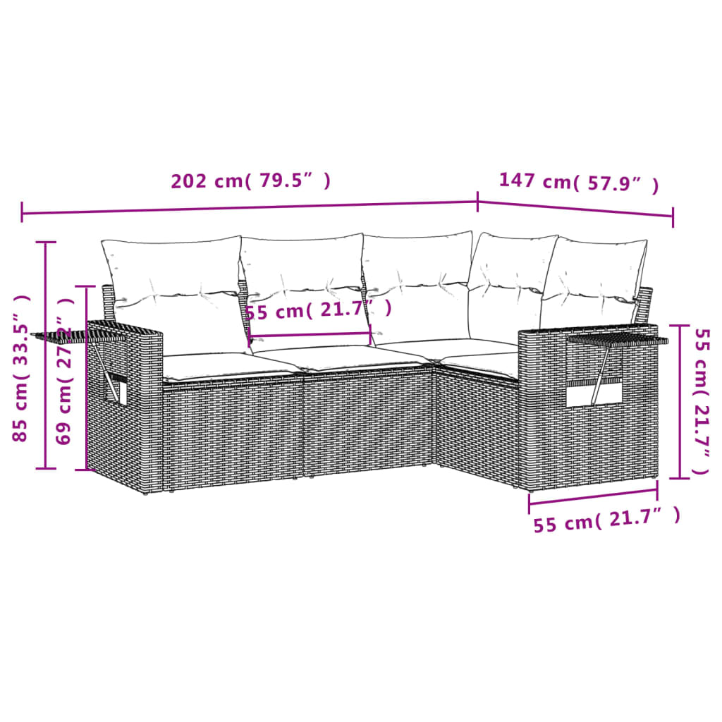 Set canapele de grădină, 4 piese, cu perne, bej, poliratan