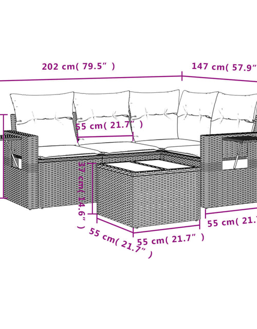 Încărcați imaginea în vizualizatorul Galerie, Set mobilier de grădină cu perne, 5 piese, negru, poliratan
