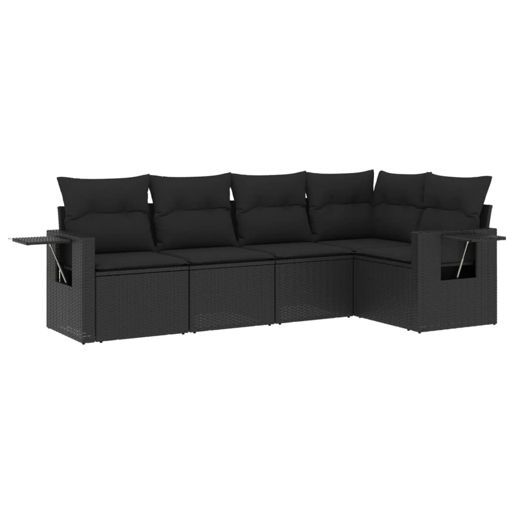 Set mobilier de grădină cu perne, 5 piese, negru, poliratan