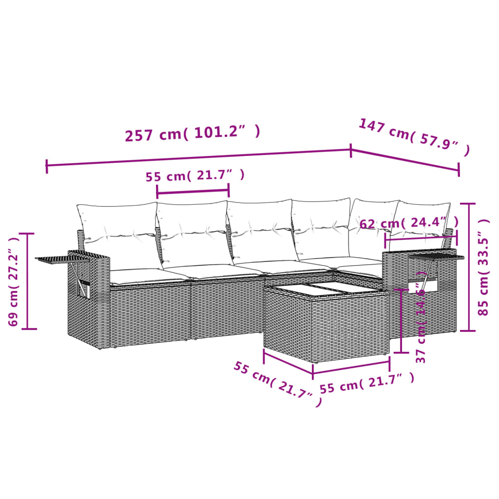 Set mobilier de grădină cu perne, 6 piese, negru, poliratan