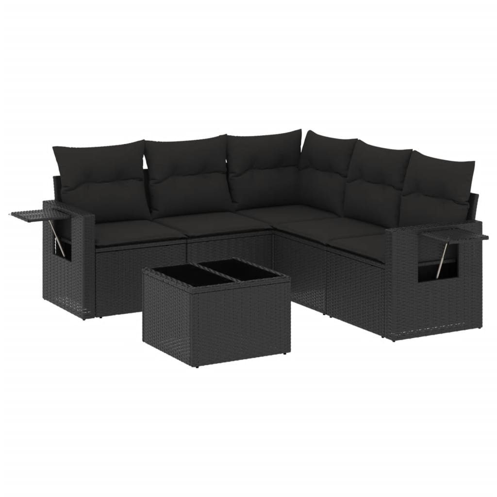 Set mobilier de grădină cu perne, 6 piese, negru, poliratan