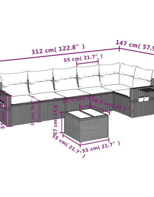 Încărcați imaginea în vizualizatorul Galerie, Set canapele de grădină, 7 piese, cu perne, bej, poliratan
