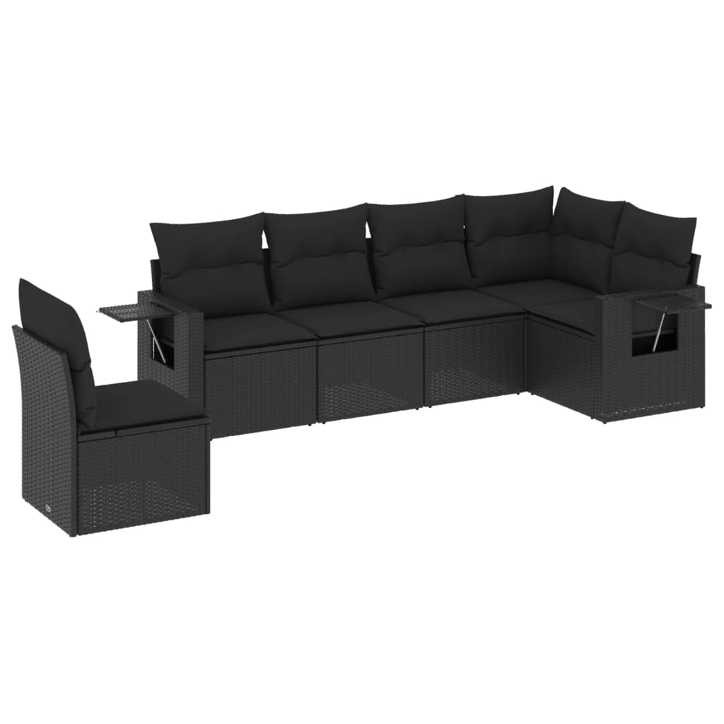 Set mobilier de grădină cu perne, 6 piese, negru, poliratan