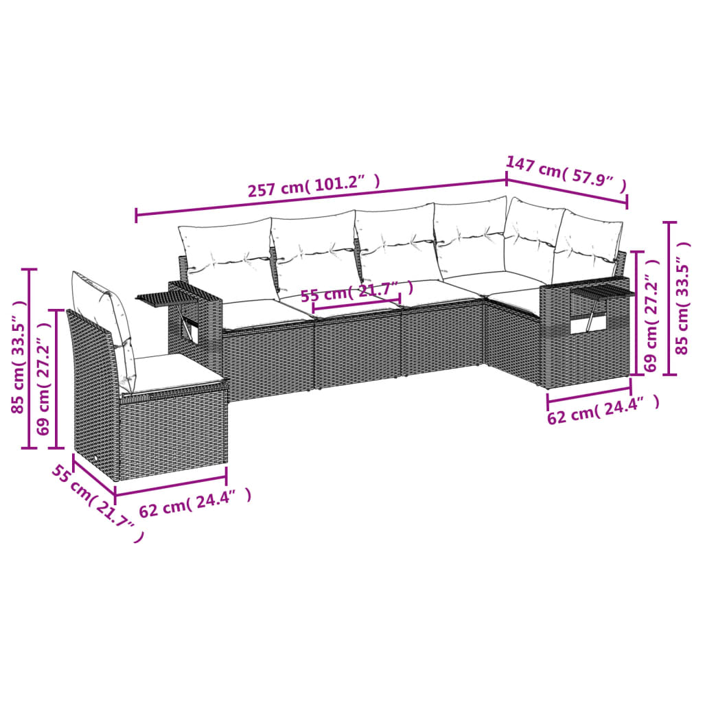 Set mobilier de grădină cu perne, 6 piese, negru, poliratan