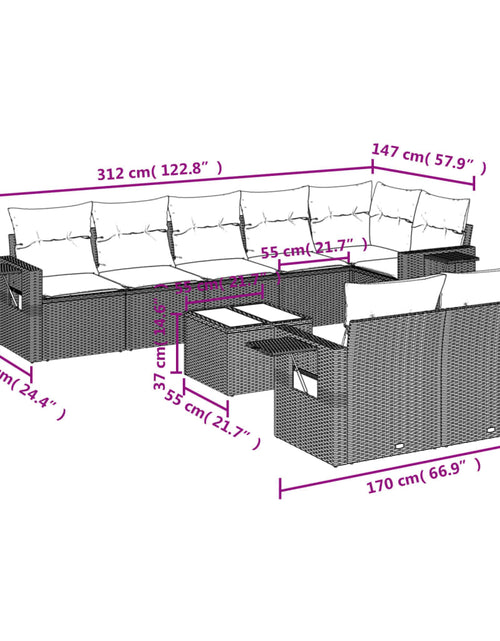Загрузите изображение в средство просмотра галереи, Set canapele de grădină cu perne, 9 piese, maro, poliratan
