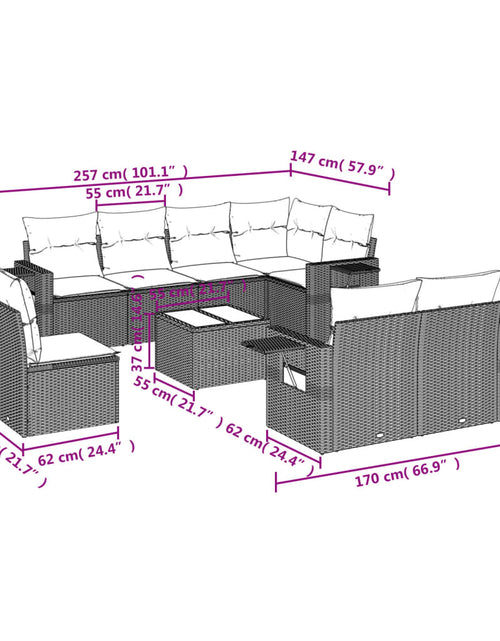 Încărcați imaginea în vizualizatorul Galerie, Set mobilier de grădină cu perne, 9 piese, negru, poliratan
