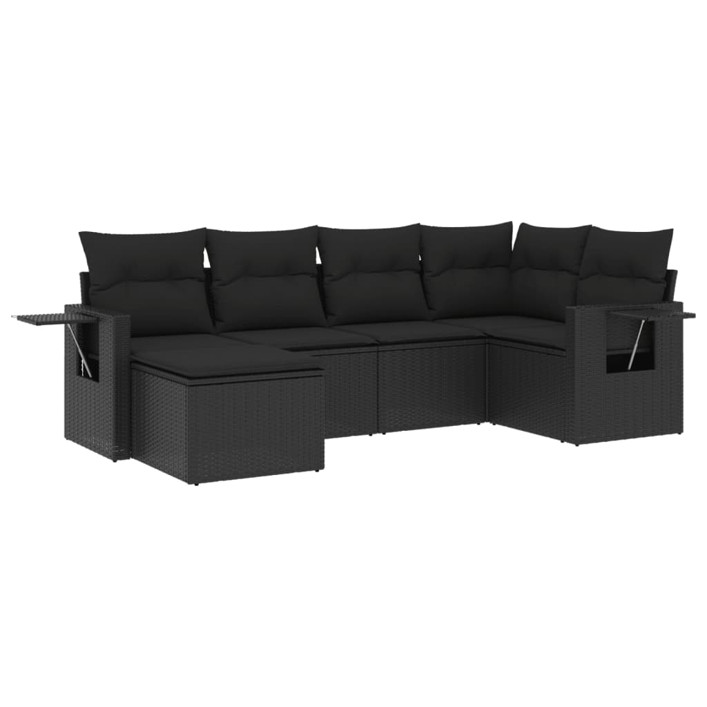 Set mobilier de grădină cu perne, 6 piese, negru, poliratan