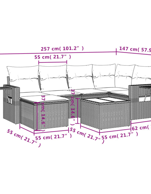 Загрузите изображение в средство просмотра галереи, Set canapele de grădină, 7 piese, cu perne, bej, poliratan
