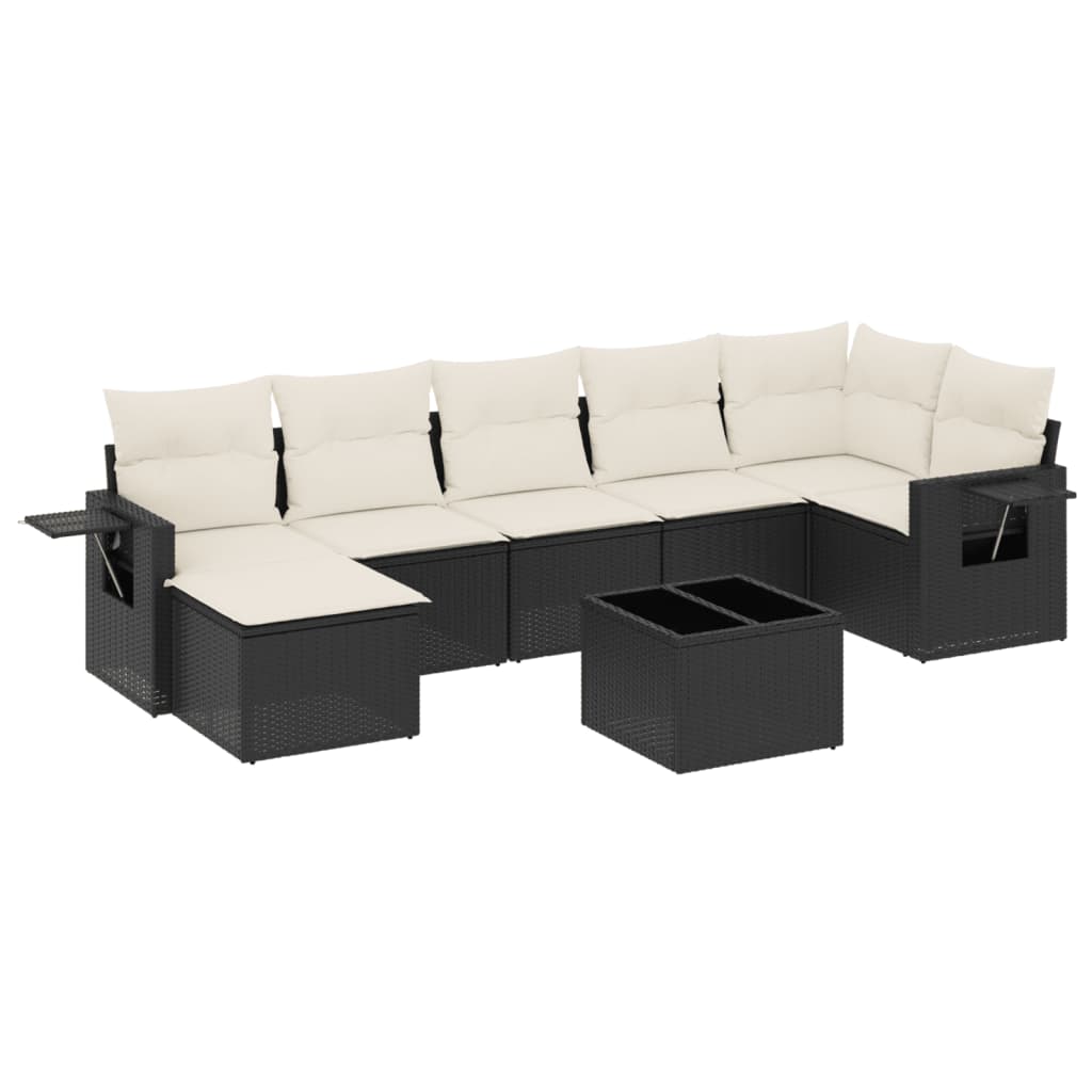 Set mobilier de grădină cu perne, 8 piese, negru, poliratan